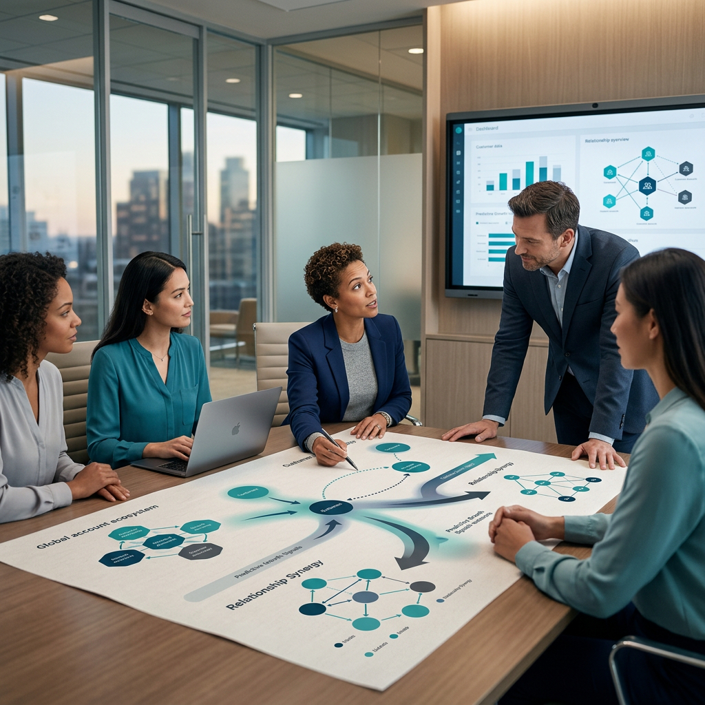 Marketing strategy services team building ABM, demand generation, and revenue design frameworks for a marketing strategy agency.