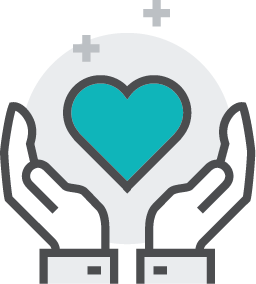 Hands gently holding a teal heart icon, symbolizing personalized print on demand, compassionate customer care, and data cleansing solutions for healthcare fulfillment services, inventory optimization, wellness campaigns, BCBS wellness, product fulfillment, kitting services, acquisition marketing, and retention marketing within a full-service health fulfillment center.