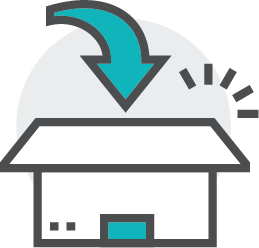 Warehouse with teal arrow and motion lines symbolizing efficient product fulfillment, inventory optimization, print on demand, kitting services, and healthcare fulfillment services supporting BCBS wellness campaigns, customer care, data cleansing, retention marketing, and acquisition marketing within a full service health fulfillment center.